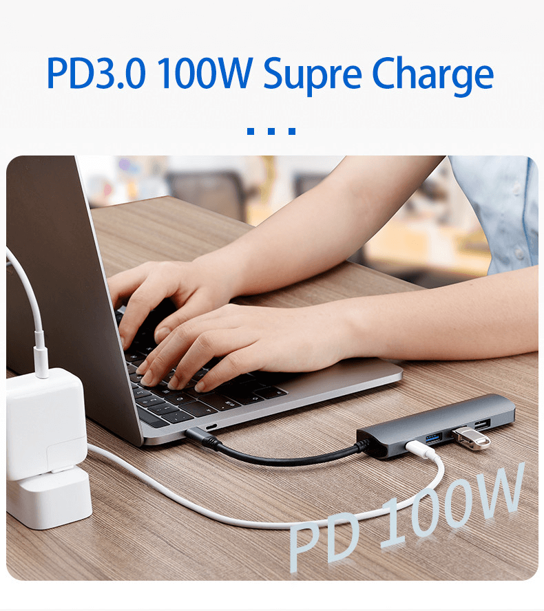 5-in-1 USB-C Hub 0302GR with 4K Output, USB 3.0, 100W PD Charging
