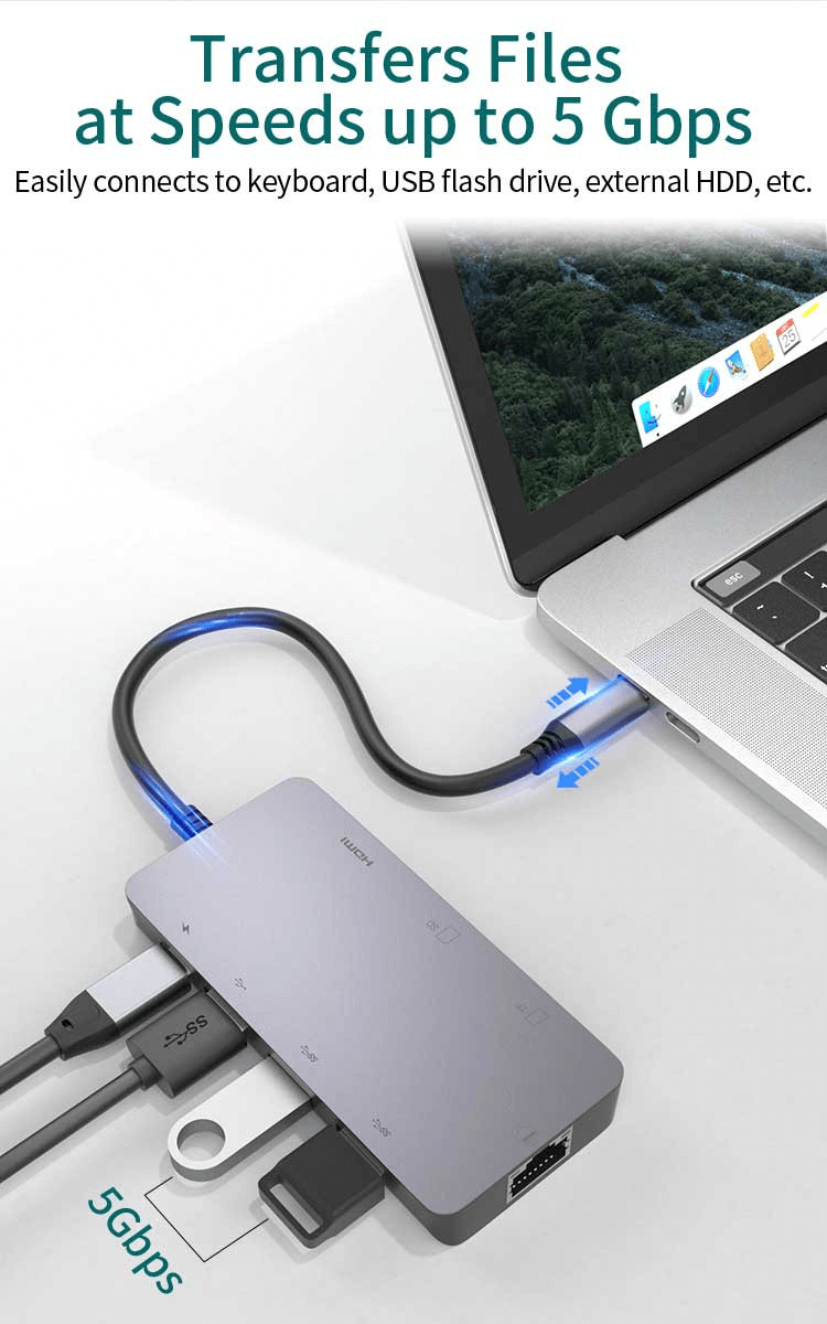 8-in-1 USB-C Hub 0307 with 4K HDMI, Ethernet, 100W PD, SD/TF