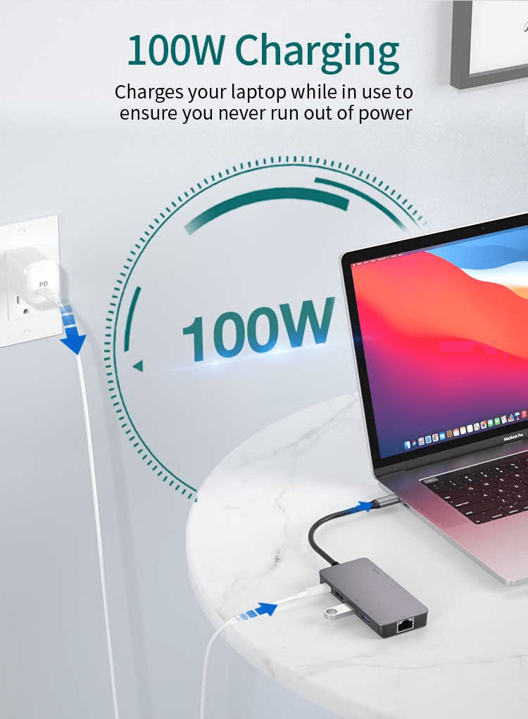 8-in-1 USB-C Hub 0307 with 4K HDMI, Ethernet, 100W PD, SD/TF