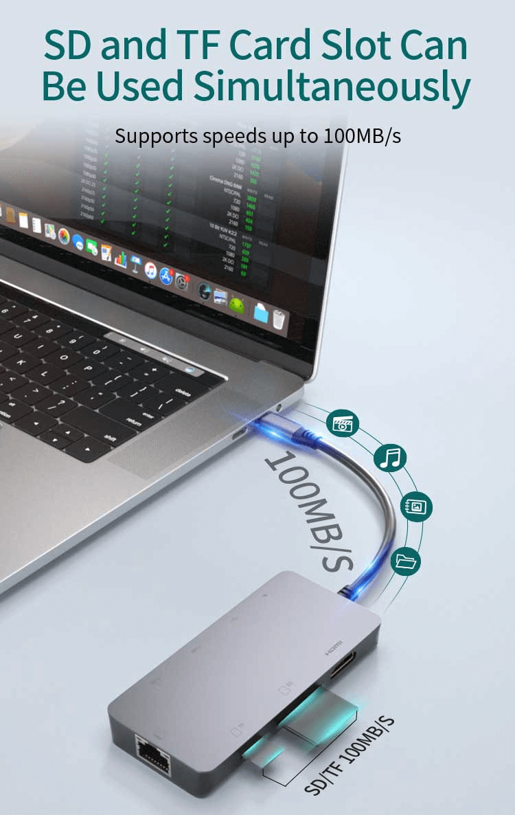 8-in-1 USB-C Hub 0307 with 4K HDMI, Ethernet, 100W PD, SD/TF