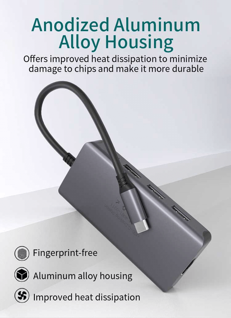 8-in-1 USB-C Hub 0307 with 4K HDMI, Ethernet, 100W PD, SD/TF