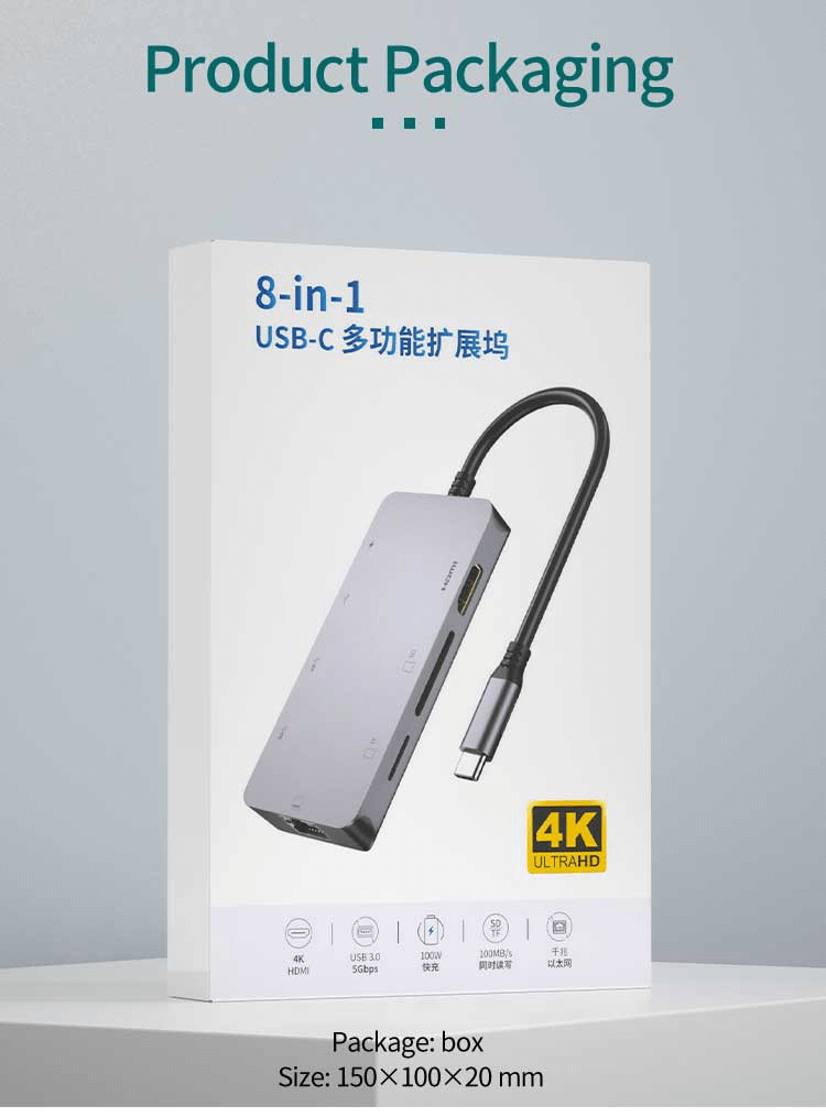 8-in-1 USB-C Hub 0307 with 4K HDMI, Ethernet, 100W PD, SD/TF