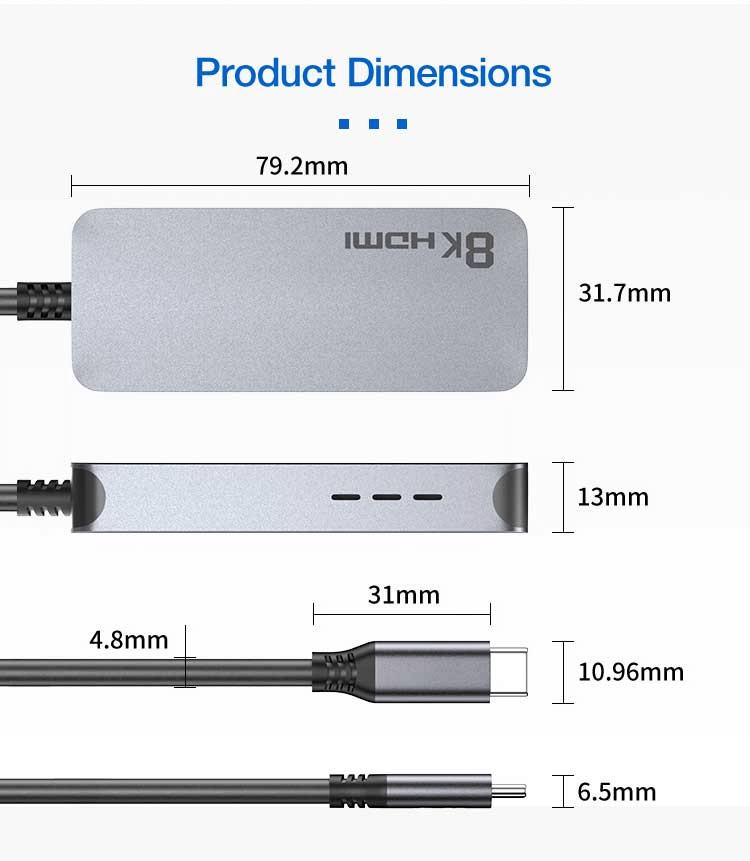 8K USB-C to HDMI Adapter 0103, 60Hz, HDR, Gold-Plated Connector