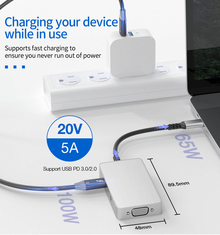 5-in-1 USB-C Hub 0101 with HDMI, DP, VGA, 100W PD, Audio Port