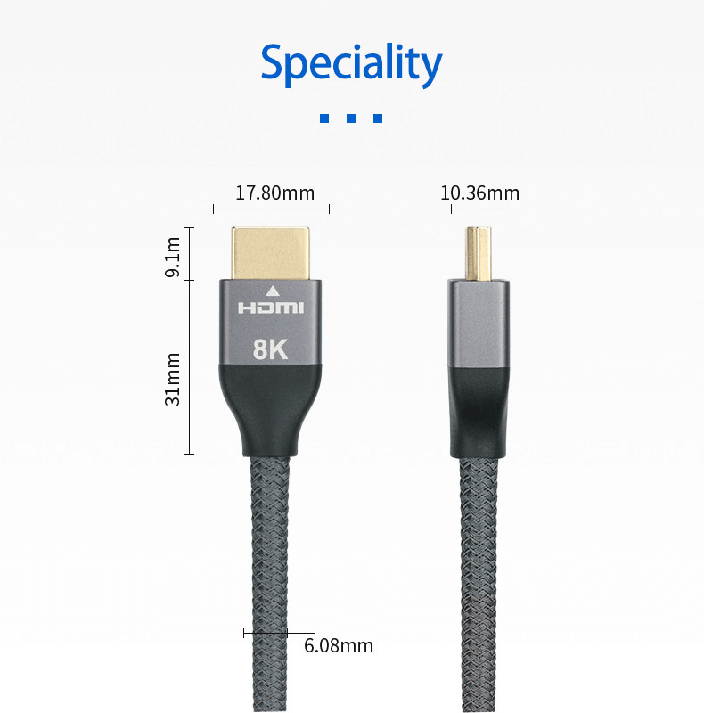 HDMI 2.1 8K UHD Cable, 60Hz, 48Gbps, Aluminum Case