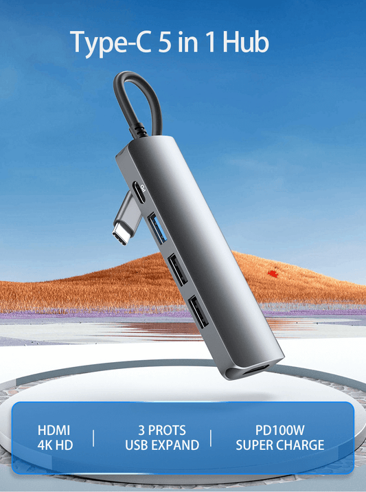5-in-1 USB-C Hub 0302GR with 4K Output, USB 3.0, 100W PD Charging