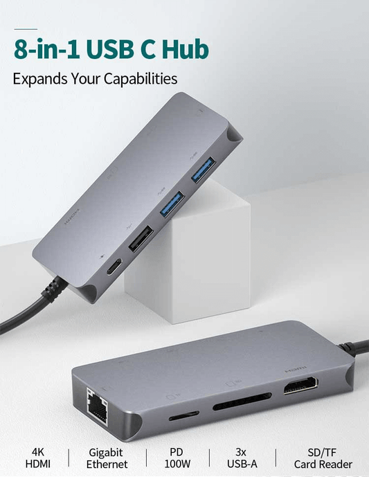 8-in-1 USB-C Hub 0307 with 4K HDMI, Ethernet, 100W PD, SD/TF