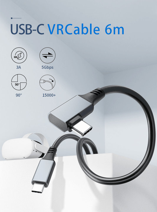 USB-C VR Cable 6m, 5Gbps Speed, 3A PD, Low Latency